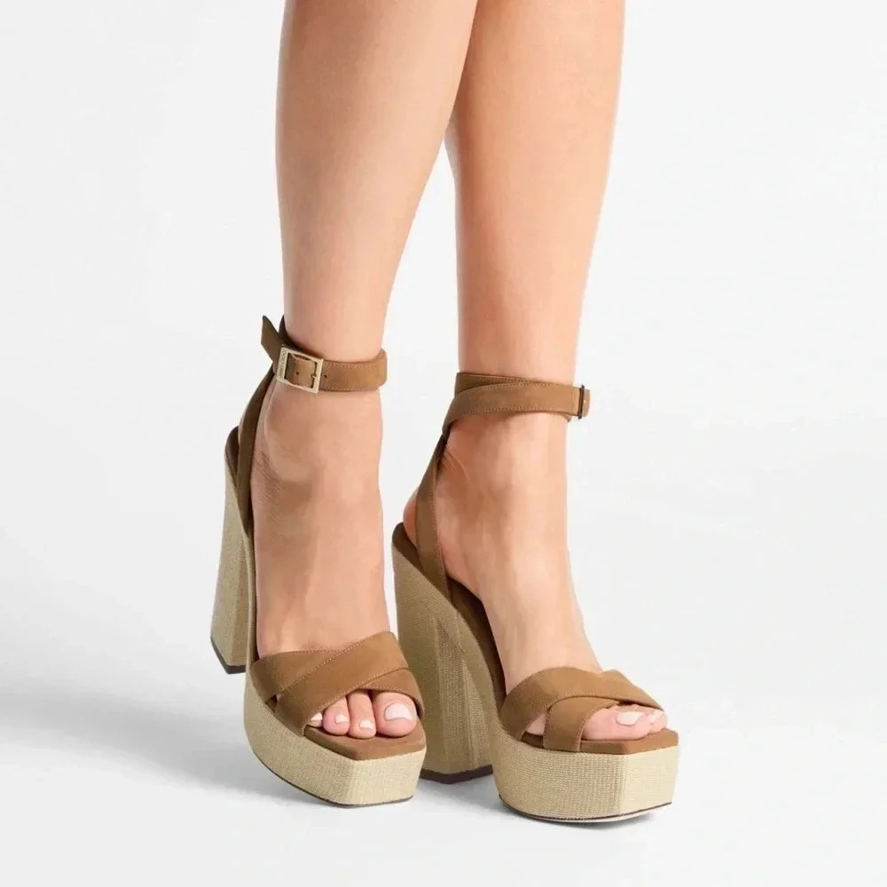 “Authentic” Jimmy Choo Rattan Suede Platform Sandal Sz 40 (US 10)